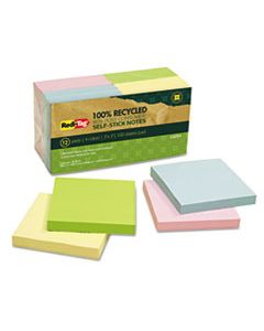 RTG26704 100% RECYCLED NOTES, 3 X 3, FOUR COLORS, 12 100-SHEET PADS/PACK