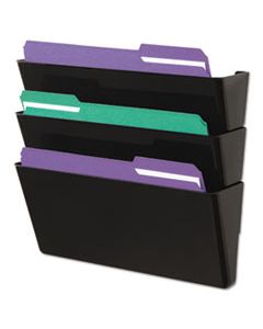 UNV08121 WALL FILE, THREE POCKET, PLASTIC, BLACK