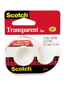 MMM144 TRANSPARENT TAPE IN HANDHELD DISPENSER, 1" CORE, 0.5" X 37.5 FT, TRANSPARENT