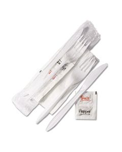 GEN5KITMW WRAPPED CUTLERY KIT, 6 1/4", FORK/KNIFE/NAPKIN/SALT/PEPPER, WHITE, 500/CARTON