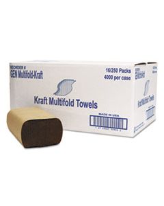 GENMULTIFOLDKR MULTIFOLD TOWEL, 1-PLY, BROWN, 250/PACK, 16 PACKS/CARTON