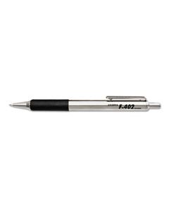 ZEB29212 F-402 RETRACTABLE BALLPOINT PEN, 0.7MM, BLACK INK, STEEL/BLACK BARREL, 2/PACK