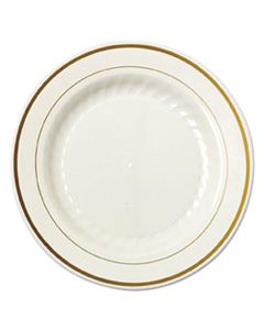 WNAMP9IPREM MASTERPIECE PLASTIC PLATES, 9 IN., IVORY W/GOLD ACCENTS, RND, 10/PK, 12 PK/CT