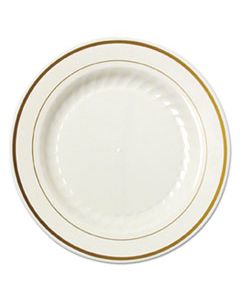 WNAMP6IPREM MASTERPIECE PLASTIC PLATES, 6 IN., IVORY W/GOLD ACCENTS, ROUND