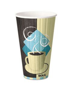 SCCIC16J7534PK DUO SHIELD INSULATED PAPER HOT CUPS, 16 OZ, TUSCAN CAFE, CHOCOLATE/BLUE/BEIGE, 35/PACK