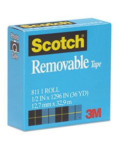 MMM811121296 REMOVABLE TAPE, 1" CORE, 0.5" X 36 YDS, TRANSPARENT