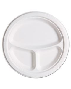 ECOEPP007 RENEWABLE & COMPOSTBL SUGARCANE PLATES CLUB PACK - 10" 3-CMPT, 50/PK, 10 PK/CT