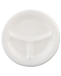 DCC9CPWQR LAMINATED FOAM PLATES, 9" DIA, WHITE, ROUND, 3 COMPARTMENTS, 125/PK, 4 PKS/CT