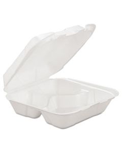 GENHINGEDM3 FOAM HINGED CARRYOUT CONTAINER, 3-COMP, WHITE, 8 X 8 1/4 X 3, 200/CARTON