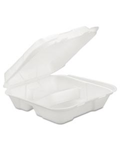 GENHINGEDL3 FOAM HINGED CARRYOUT CONTAINER, 3-COMP, WHITE, 9 1/4 X 9 1/4 X 3, 200/CARTON