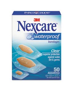 MMM43250 WATERPROOF, CLEAR BANDAGES, ASSORTED SIZES, 50/BOX
