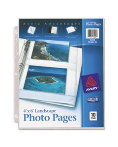 AVE13406 PHOTO STORAGE PAGES FOR FOUR 4 X 6 HORIZONTAL PHOTOS, 3-HOLE PUNCHED, 10/PACK