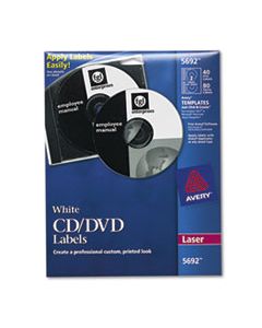 AVE5692 LASER CD LABELS, MATTE WHITE, 40/PACK