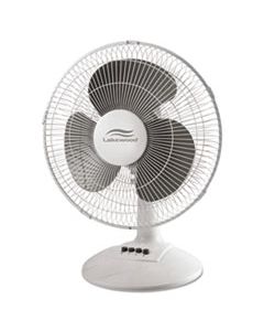 LAKLDF1210BWM 12-INCH THREE-SPEED OSCILLATING DESK FAN, METAL/PLASTIC, WHITE