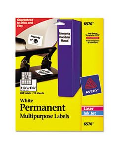 AVE6570 PERMANENT ID LABELS W/ SURE FEED TECHNOLOGY, INKJET/LASER PRINTERS, 1.25 X 1.75, WHITE, 32/SHEET, 15 SHEETS/PACK