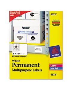 AVE6572 PERMANENT ID LABELS W/ SURE FEED TECHNOLOGY, INKJET/LASER PRINTERS, 2 X 2.63, WHITE, 15/SHEET, 15 SHEETS/PACK