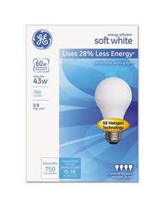 GEL66247 DIMMABLE HALOGEN A-LINE BULB, 43 W, SOFT WHITE, 4/PACK