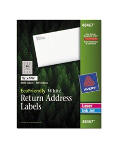 AVE48467 ECOFRIENDLY MAILING LABELS, INKJET/LASER PRINTERS, 0.5 X 1.75, WHITE, 80/SHEET, 100 SHEETS/PACK