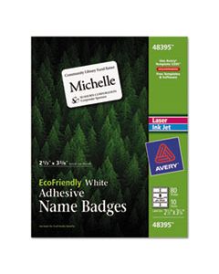 AVE48395 ECOFRIENDLY ADHESIVE NAME BADGE LABELS, 3.38 X 2.33, WHITE, 80/PACK