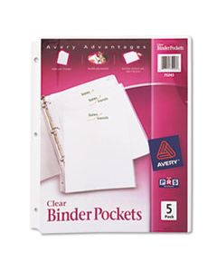 AVE75243 BINDER POCKETS, 3-HOLE PUNCHED, 9 1/4 X 11, CLEAR, 5/PACK