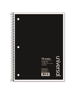 UNV66610 WIREBOUND NOTEBOOK, 1 SUBJECT, MEDIUM/COLLEGE RULE, BLACK COVER, 10.5 X 8, 70 SHEETS