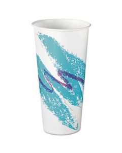 SCCRS22NJ ECO-FORWARD TREATED PAPER COLD CUPS, 22OZ, JAZZ DESIGN, 50/PACK, 20 PACKS/CARTON