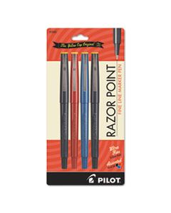 PIL11045 RAZOR POINT STICK POROUS POINT MARKER PEN, 0.3MM, ASSORTED INK/BARREL, 4/PACK