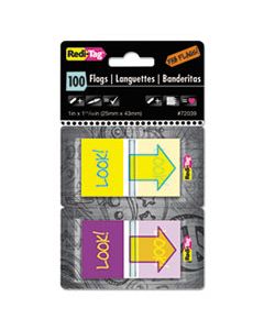 RTG72039 POP-UP FAB PAGE FLAGS W/DISPENSER, "LOOK!", PURPLE/YELLOW; YELLOW/TEAL, 100/PACK
