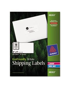 AVE48263 ECOFRIENDLY MAILING LABELS, INKJET/LASER PRINTERS, 2 X 4, WHITE, 10/SHEET, 25 SHEETS/PACK