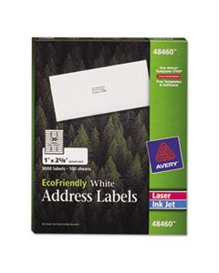 AVE48460 ECOFRIENDLY MAILING LABELS, INKJET/LASER PRINTERS, 1 X 2.63, WHITE, 30/SHEET, 100 SHEETS/PACK