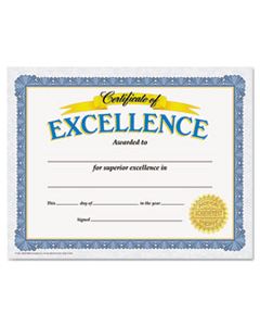 TEPT11301 AWARDS AND CERTIFICATES, EXCELLENCE, 8 1/2 X 11, WHITE/BLUE/GOLD