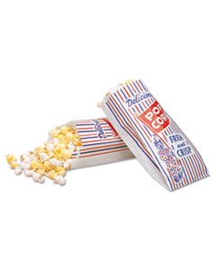 BGC300471 PINCH-BOTTOM PAPER POPCORN BAG, 4W X 1-1/2D X 8H, BLUE/RED/WHITE, 1000/CARTON