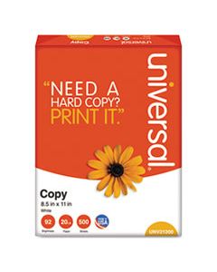 UNV21200 COPY PAPER, 92 BRIGHT, 20LB, 8.5 X 11, WHITE, 500 SHEETS/REAM, 10 REAMS/CARTON