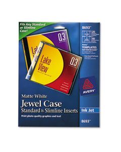 AVE8693 INKJET CD/DVD JEWEL CASE INSERTS, MATTE WHITE, 20/PACK