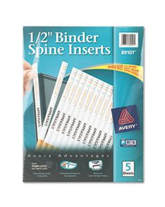 AVE89101 BINDER SPINE INSERTS, 1/2" SPINE WIDTH, 16 INSERTS/SHEET, 5 SHEETS/PACK