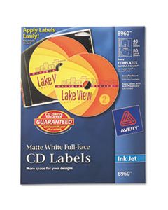 AVE8960 INKJET FULL-FACE CD LABELS, MATTE WHITE, 40/PACK