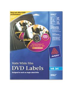 AVE8962 INKJET DVD LABELS, MATTE WHITE, 20/PACK