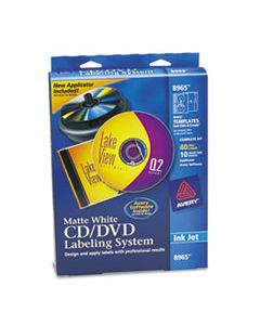 AVE8965 CD/DVD DESIGN LABELING KITS, MATTE WHITE, 40 INKJET LABELS AND 10 INSERTS