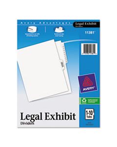 AVE11381 PREPRINTED LEGAL EXHIBIT SIDE TAB INDEX DIVIDERS, AVERY STYLE, 11-TAB, 1 TO 10, 11 X 8.5, WHITE, 1 SET