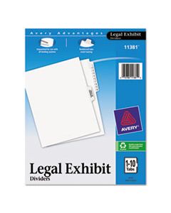 AVE11381 PREPRINTED LEGAL EXHIBIT SIDE TAB INDEX DIVIDERS, AVERY STYLE, 11-TAB, 1 TO 10, 11 X 8.5, WHITE, 1 SET