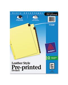 AVE11328 PREPRINTED RED LEATHER TAB DIVIDERS W/CLEAR REINFORCED EDGE, 12-TAB, LTR
