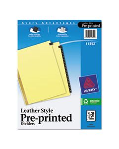 AVE11352 PREPRINTED BLACK LEATHER TAB DIVIDERS W/GOLD REINFORCED EDGE, 31-TAB, LTR