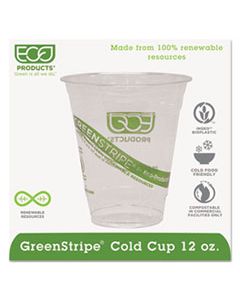 ECOEPCC12GS GREENSTRIPE RENEWABLE AND COMPOSTABLE COLD CUPS, 12 OZ, CLEAR, 50/PACK, 20 PACKS/CARTON