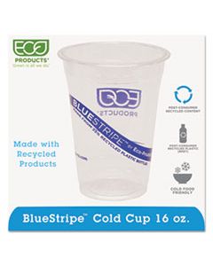 ECOEPCR16 BLUESTRIPE 25% RECYCLED CONTENT COLD CUPS, 16 OZ, CLEAR/BLUE, 50/PACK, 20 PACKS/CARTON