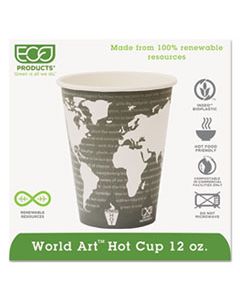 ECOEPBHC12WA WORLD ART RENEWABLE AND COMPOSTABLE HOT CUPS, 12 OZ, 50/PACK, 20 PACKS/CARTON