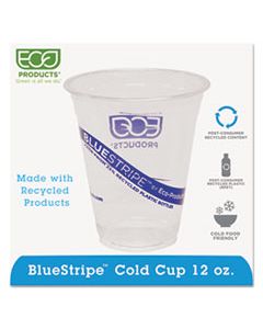 ECOEPCR12 BLUESTRIPE 25% RECYCLED CONTENT COLD CUPS, 12 OZ, CLEAR/BLUE, 50/PACK, 20 PACKS/CARTON