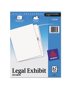 AVE11374 PREPRINTED LEGAL EXHIBIT SIDE TAB INDEX DIVIDERS, AVERY STYLE, 27-TAB, A TO Z, 11 X 8.5, WHITE, 1 SET