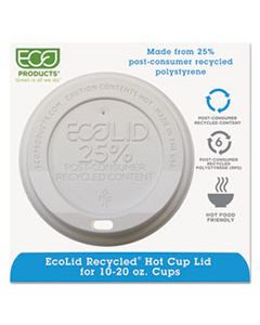 ECOEPHL16WR ECOLID 25% RECYYCLED CONTENT HOT CUP LID, WHITE, FITS 10 OZ TO 20 OZ CUPS, 100/PACK, 10 PACKS/CARTON