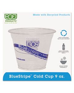 ECOEPCR9 BLUESTRIPE 25% RECYCLED CONTENT COLD CUPS, 9 OZ, CLEAR/BLUE, 50/PACK, 20 PACKS/CARTON