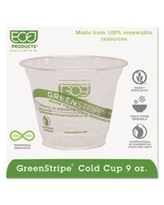 ECOEPCC9SGS GREENSTRIPE RENEWABLE AND COMPOSTABLE COLD CUPS, 9 OZ, CLEAR, 50/PACK, 20 PACKS/CARTON